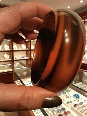 Vintage Bakelite Wide Bangle Bracelet Marble Orange$Brown * Root Beer Color